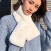 Women Winter Faux Rabbit Fur Cross Collar Solid Color Thickened Warm Scarf Plush Elegant Shawl Scarf Clothes Accessories