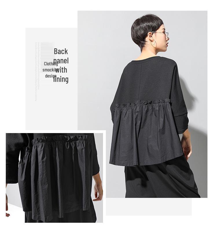 Женская темная футболка в стиле пэчворк 'Европейский и американский', бэби-долл - с коротким рукавом, свободного кроя, модный повседневный летний топ