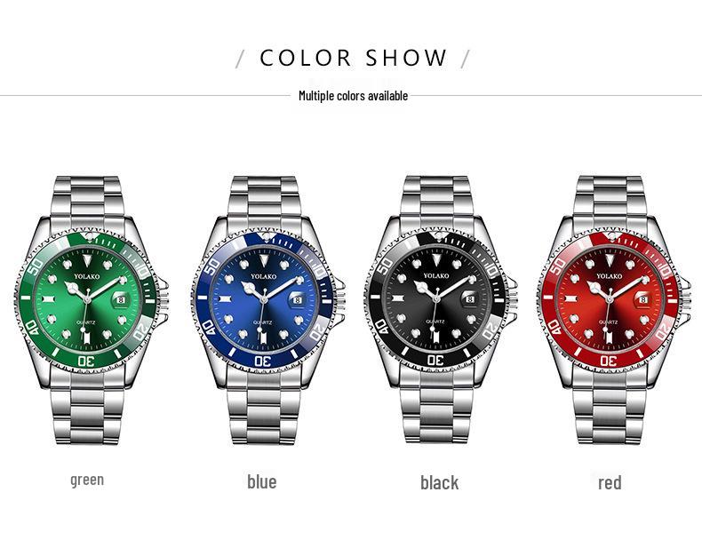 Мужские часы высокого класса из зеленого водного кварца-призрака с календарем и стальным браслетом