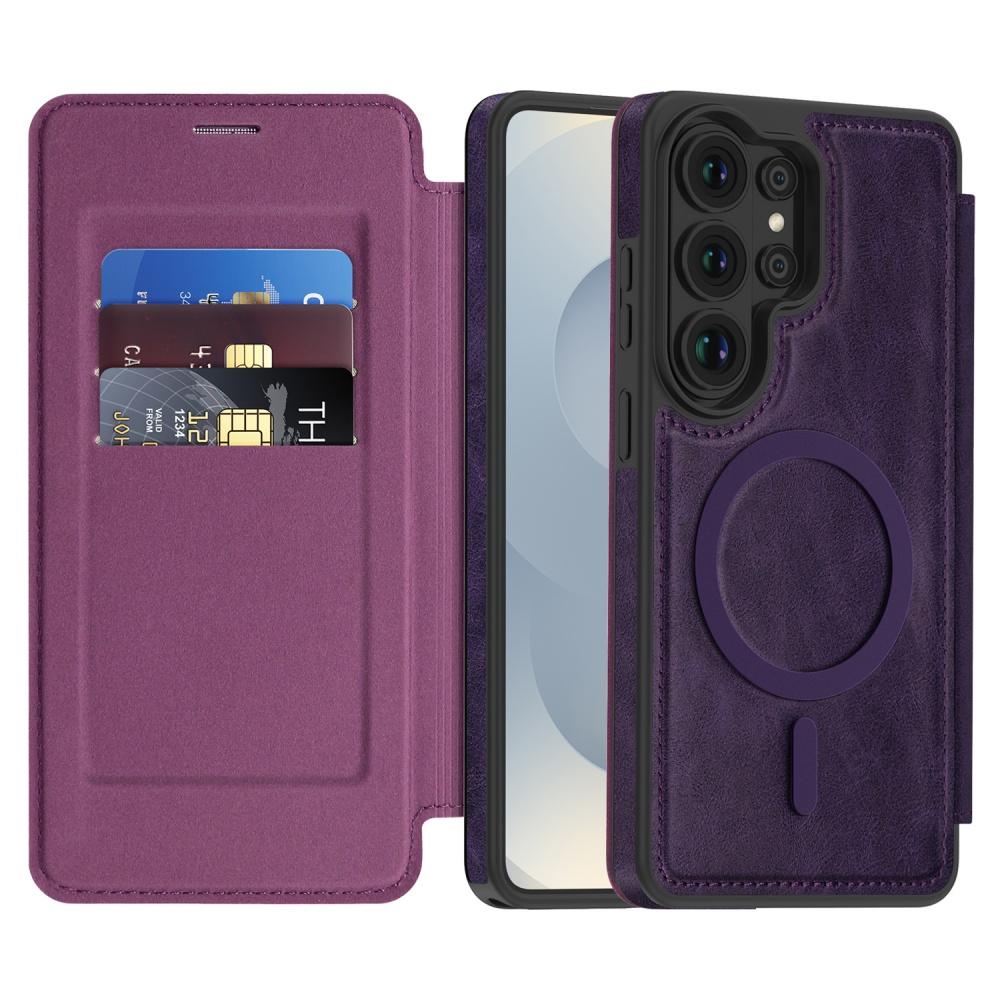 Man Business Leather Magnetic Case for Samsung S26 S25 Ultra Coque S25 Edge FE For Magsafe Faux Leather Cards Slot Phone Cover