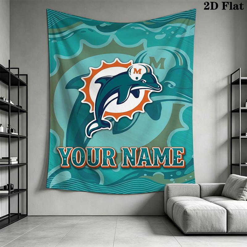 Name Custom Miami Dolphins Logos Wall Tapestry Aesthetic Wall Hanging Printed Fabric Blanket Decorative Tapestries for Bedroom Living Room Home Decor