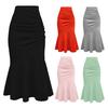 Женская юбка-рыбий хвост, высокая талия, облегающая юбка миди с запахом на бедрах, с широким подолом, однотонная офисная женская юбка