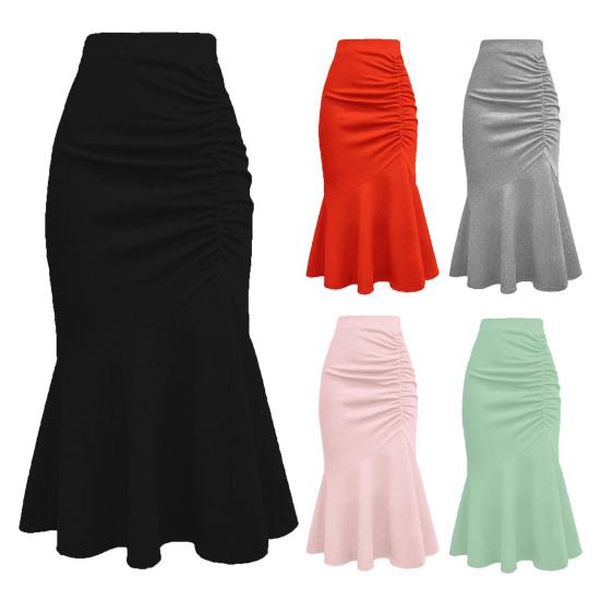 Женская юбка-рыбий хвост, высокая талия, облегающая юбка миди с запахом на бедрах, с широким подолом, однотонная офисная женская юбка