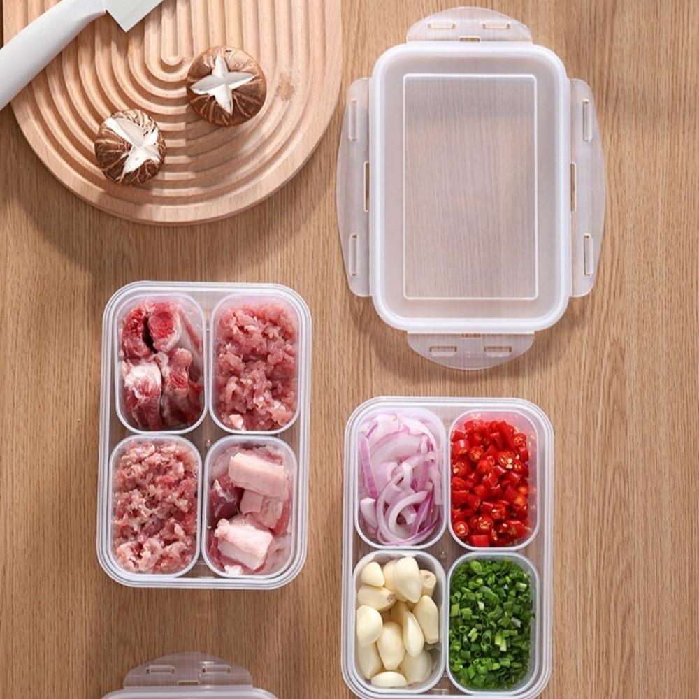 Герметичный контейнер для хранения продуктов Мясо Фрукты Овощи 4 отделения Органайзер для холодильника Хранитель мяса фруктов овощей Пластиковый контейнер для гарнира