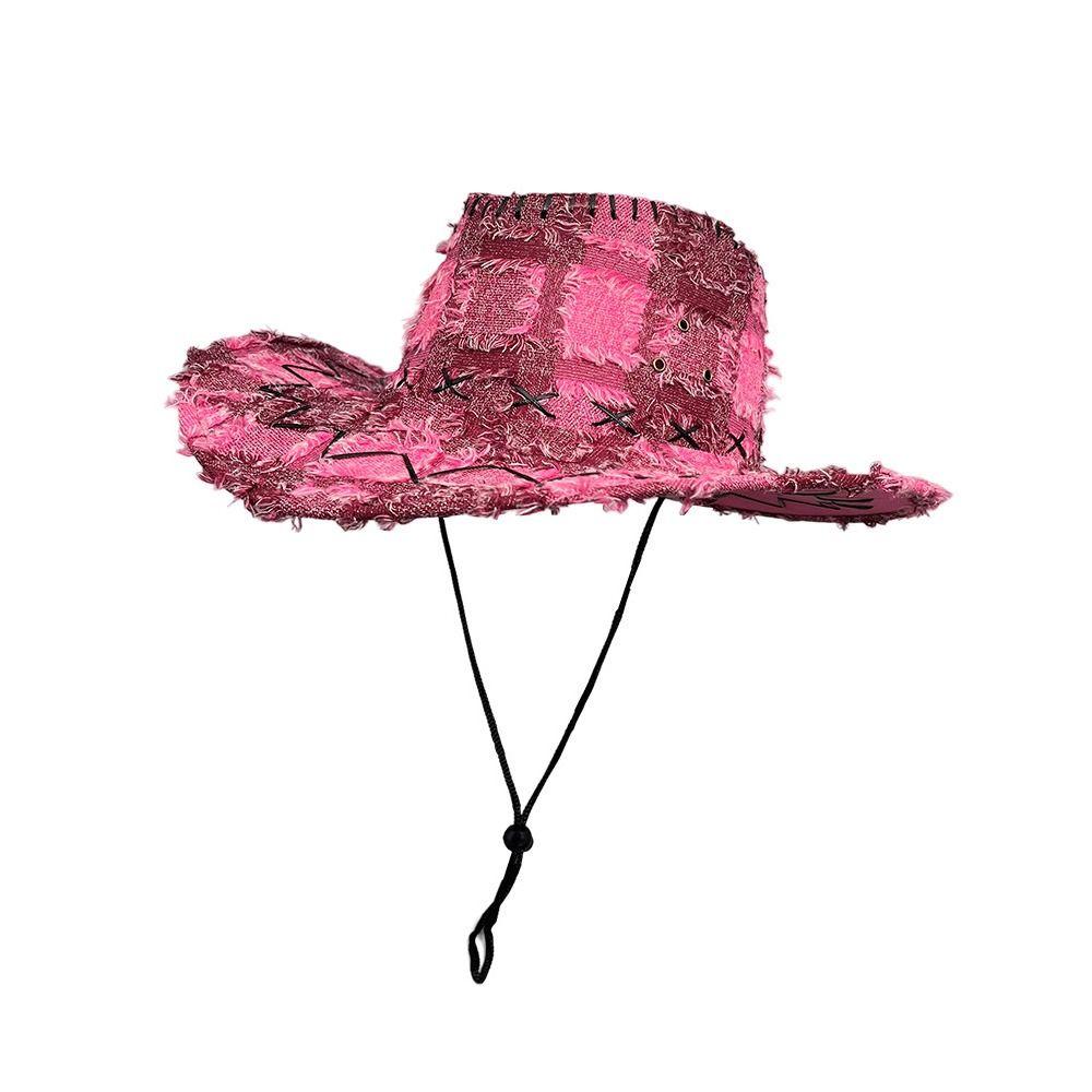 Adjustable Wide Brim Sun Hat Y2k Plaid Knight Hat Vintage Western Cowboy Hat for Male Female