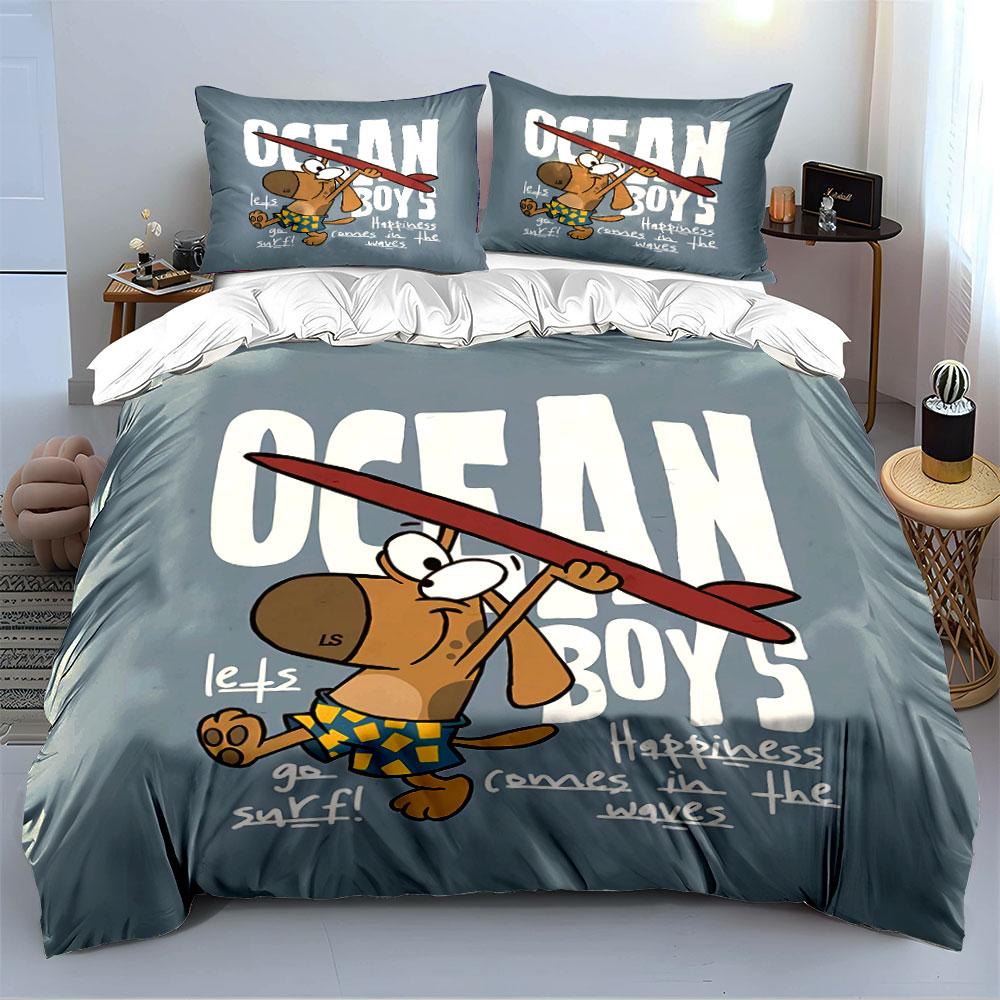 Ocean Boys Surfing Dog Bedding Duvet Cover Set Duvet Cover Pillowcases (1*Duvet Cover 2*Pillowcases, without duvet insert)