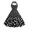Женское винтажное платье 50-х годов в стиле ретро, ​​трапециевидной формы, без рукавов, с точечным принтом, контрастного цвета, эластичный бюст, повод для шеи, высокая узкая талия, открытая спина, длина до колена