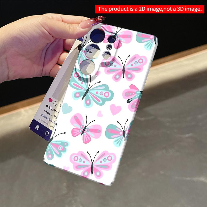 2DFlat Samsung phone case Pastel Butterflies & Hearts Pattern Phone Case Applicable to Galaxy S22 S23 S24 S25ULTRA S26 A12 A13 A14 A15 A16