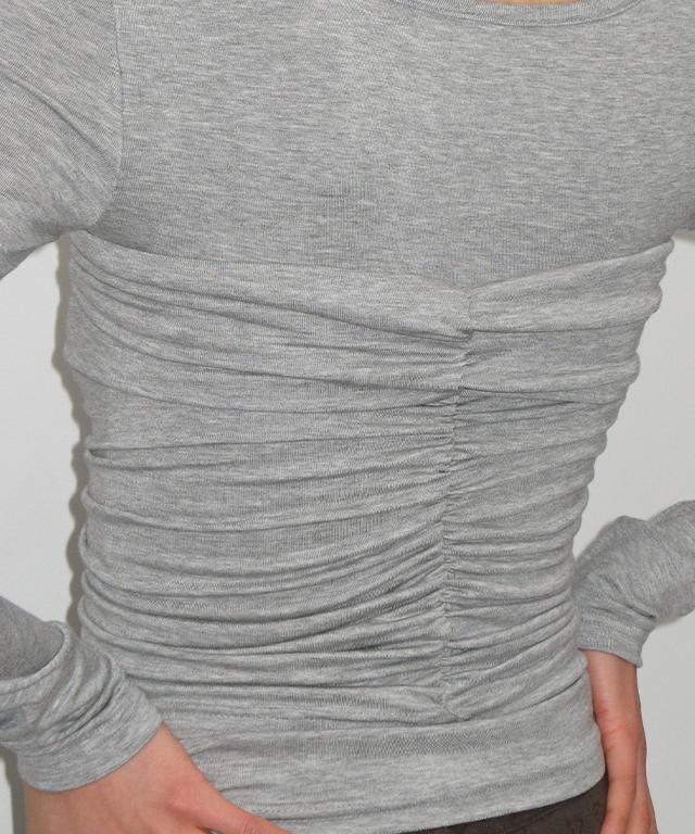 RONRON Shirring Bustier Long Sleeve T Shirt Gray