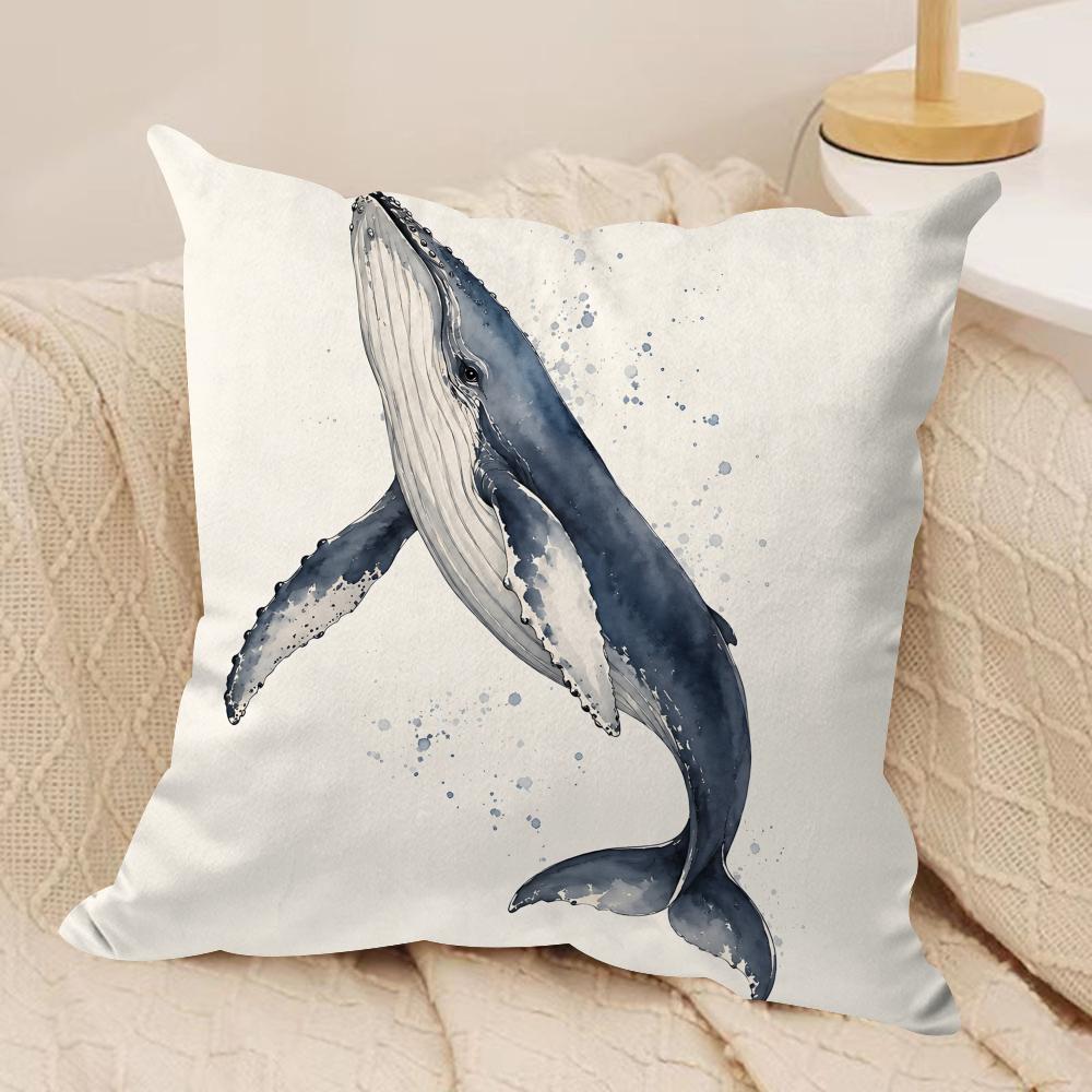 Watercolor Whale Sea Turtles Dolphins Cushion Cover Square Pillow Bedroom Sofa Leisure Comfort Living Room Home Decoration X