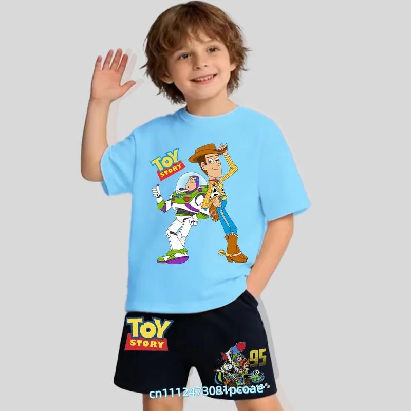 boys sports shirt casual top summer Tshirt Toy Story cartoon print childrens pure cotton shortsleeved short pants set for
