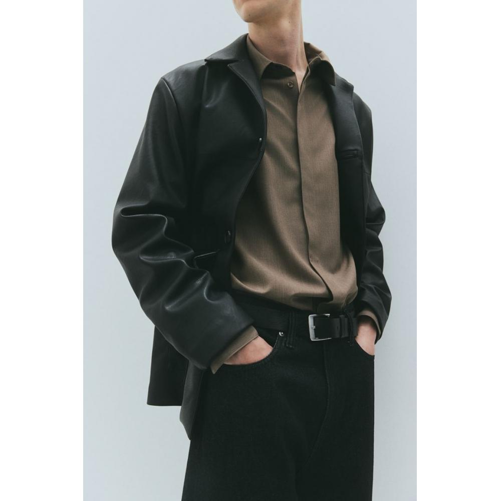 Куртка-рубашка с покрытием HM Regular Fit, черная