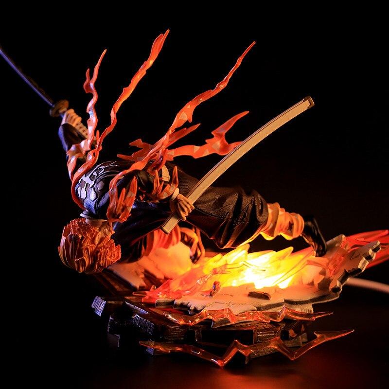 28cm Gk Demon Slayer Action Figure Agatsuma Zenitsu Kimetsu No Yaiba Pvc Model Led Light Collectible Collection Doll Kids Gift