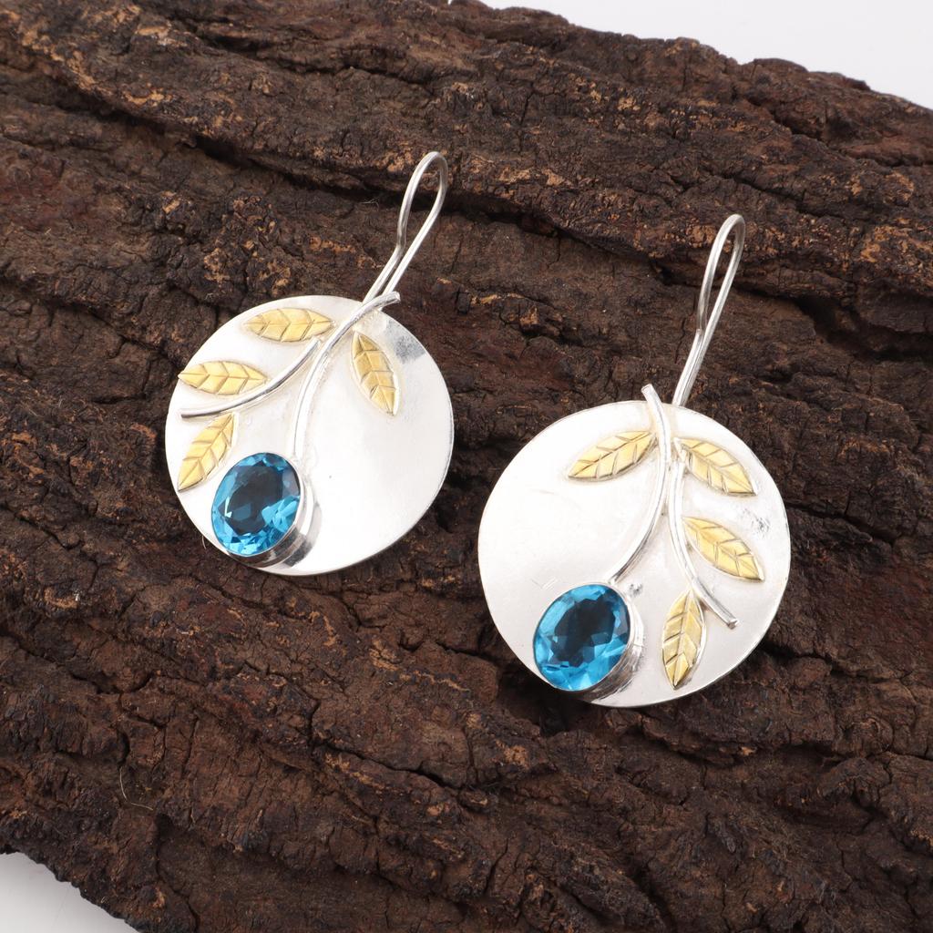 Swiss Blue Topaz Earrings Gemstone, 925 Solid Sterling Silver Earrings Jewelry, Handmade Earrings , Silver Jewelry For Gift
