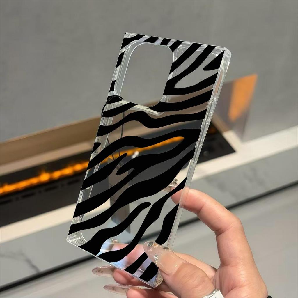 Clear Square Back Tube Case Protection For iPhone 15 Plus 11 12 16 ProMax 14 Pro Max 13 Anti-Oxygen,Zebra Pattern Casing