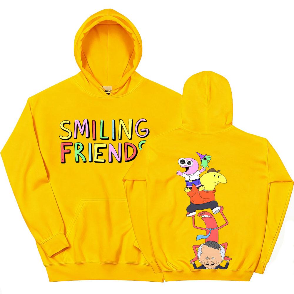 Anime Smiling Friends Print Hoodies Alan Mr.Frog Glep Pim Charlie Mr. Boss Sweatshirts Winter Long Sleeve Hooded Pullovers Men