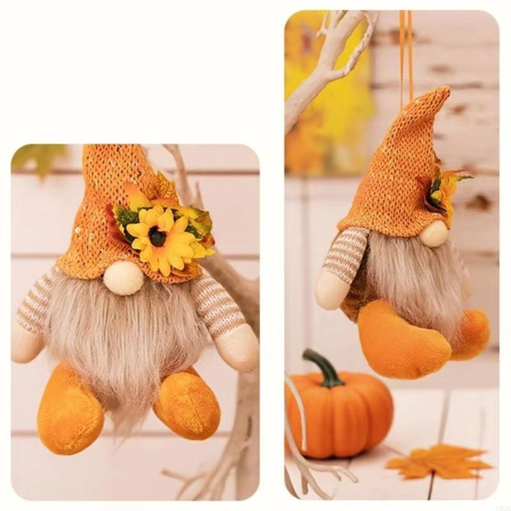Maple Leaf Design Harvest Gnome Doll Straw Hat Thanksgiving Decor Rudolf Figurine  for Children