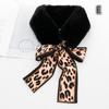 Women Elegant Faux Fur Scarf Plush Leopard Winter Warm Vintage Fluffy Collar Wrap