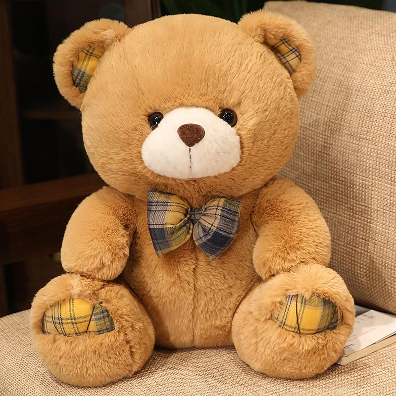 Bow Plaid Teddy Bear Plush Toy Cartoon Love Card Girl Valentine Day Gifts Dolls
