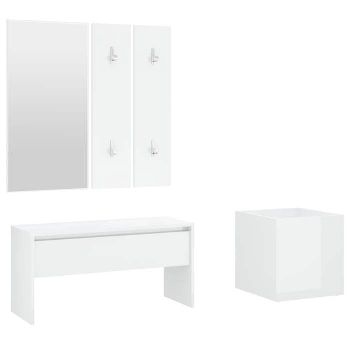 VidaXL Ensemble de Meubles de Couloir Ensemble de Vestiaire Banc d'Entrée Miroir Jardinière Salon Intérieur Blanc Brillant 3082059