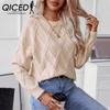 QICED Осень-зима ромбовидный свитер женский свободный круглый вырез трикотажная женская блузка