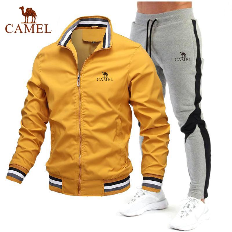 Camel Spring and Autumn Fashion New Men's Jacket Set Casual Set Spliced Pants Baseball Jacket High Quality Embroidery Clothes
