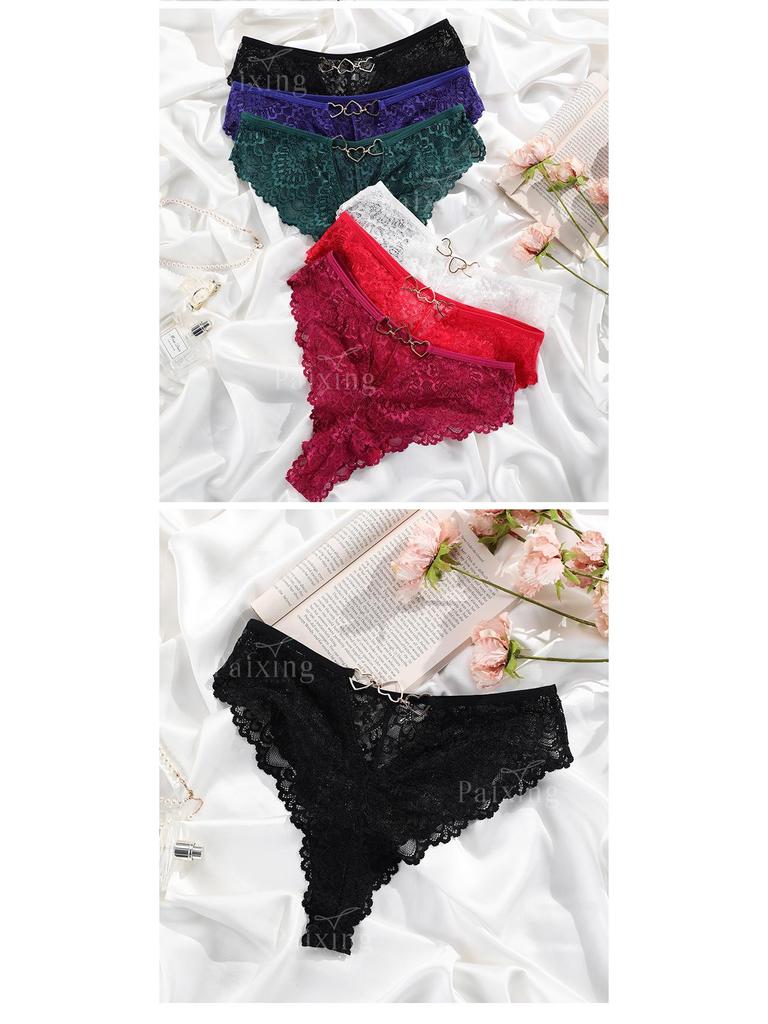 Черные кружевные трусики-стринги с вырезами для комфорта средней посадки - Сексуальное женское нижнее белье больших размеров