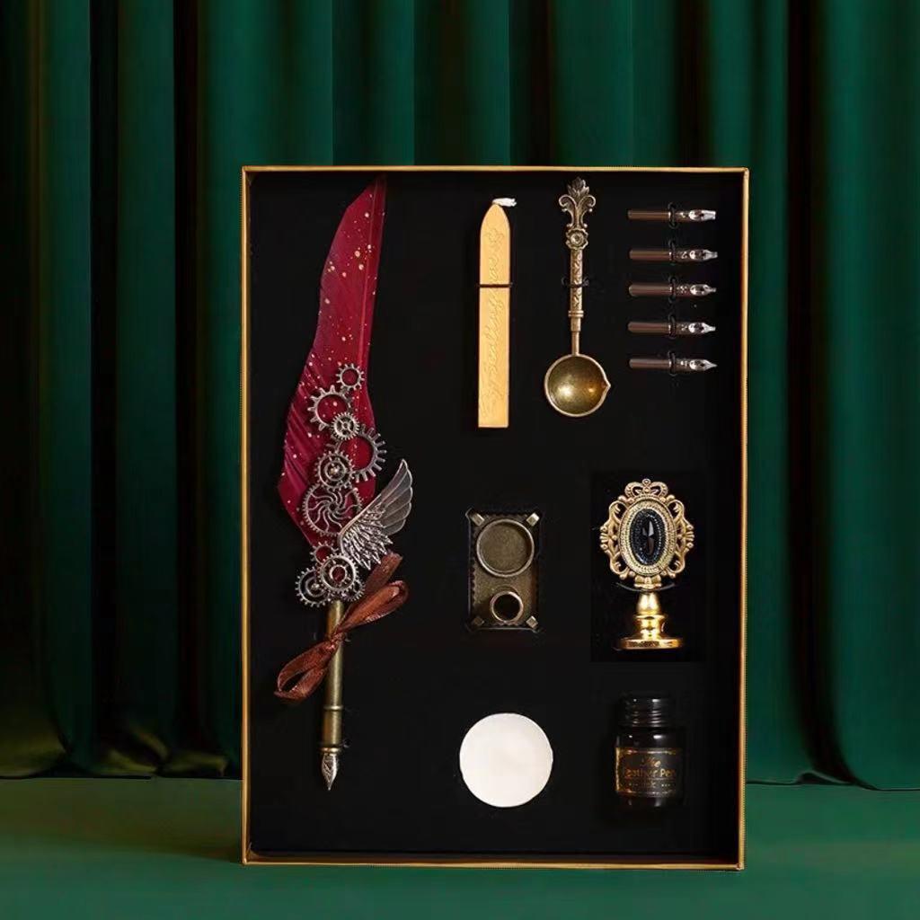 Набор перьевых ручек «Гарри Поттер» с золотым напылением - Ретро перо для письма с чернильницей в подарок