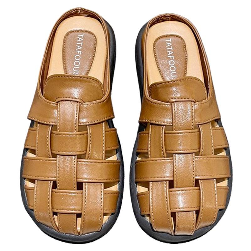 Модные полутапочки SyfIyno Silver Beige Brown Black Baotou, женские туфли, летние ретро-тканые полые толстые римские тапочки, мюли