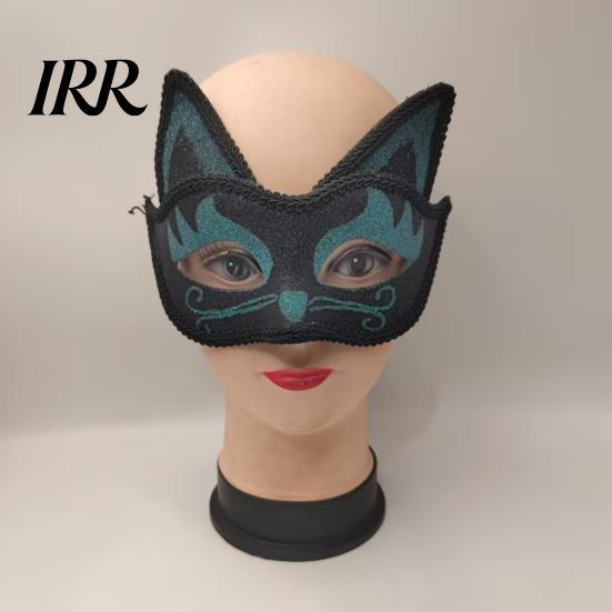 Breathable Halloween Mask Cat Half Face Mask, Glitter Venetian Masquerade Ball Accessory Rhinestone Ear for Party Costume Cosplay