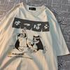 Original Japanese Retro Cat Print Pure Cotton Short Sleeved T-shirt For Men's Women's Trendy Street Loose Couple T-shirt