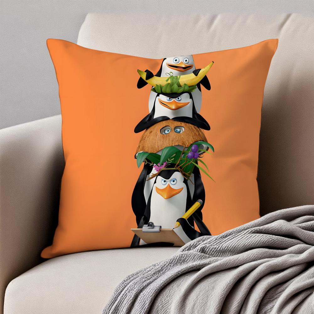 tThe Penguins of Madagascares Cushion Cover Pillowcase Antidustmite Invisible Zipper Short Plush Sofa Cushion