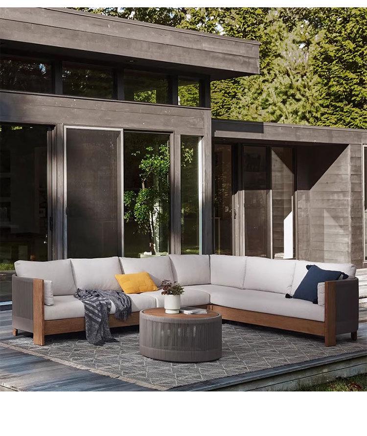 Teak Rattan Outdoor Sofa Set: Waterproof, Sun-Protected, Solid Wood & Woven Rattan for Courtyard, Balcony, Villa, or Terrace Leisure.