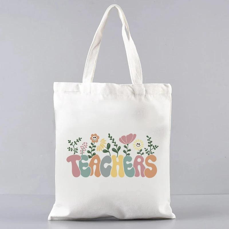 Cute Women Canvas Tote Bag Reusable Commuting Bags Gift for Teacher Trendy Ladies Shoulder Handbag Shopping Bag