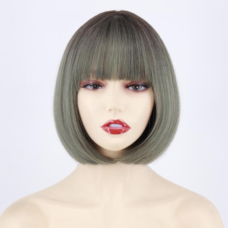 MISSQUEEN Women Cosplay Light Purple Shoulder Length Straight Bob Wig with Bangs Cosplay Purple Short Hair Synthetic Fiber Halloween Wig