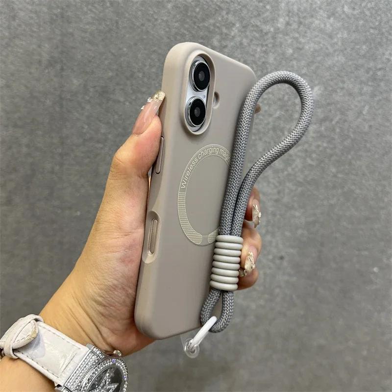 Чехол-шнурок из жидкого силикона с поддержкой MagSafe для iPhone 17 16 15 14 11 Pro Max Plus Подкладка из микрофибры Магнитный бампер