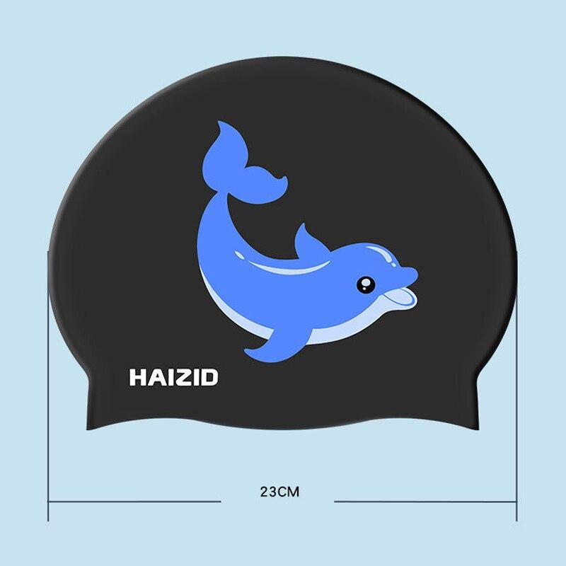 Детские шапочки для плавания для девочек и мальчиков, милые прочные силиконовые шапочки с дельфинами из мультфильма для длинных волос, детские водонепроницаемые эластичные шапочки для плавания