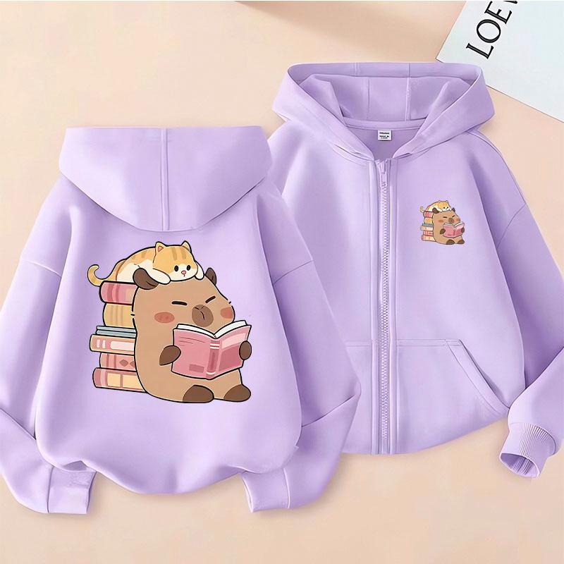Cute Casual Hoodie Capybara Jacket Y2k Stylish Boys Girls Zipper Trendy Animal Cartoon Zip Up Sweatshirts Winter Autumn Unisex