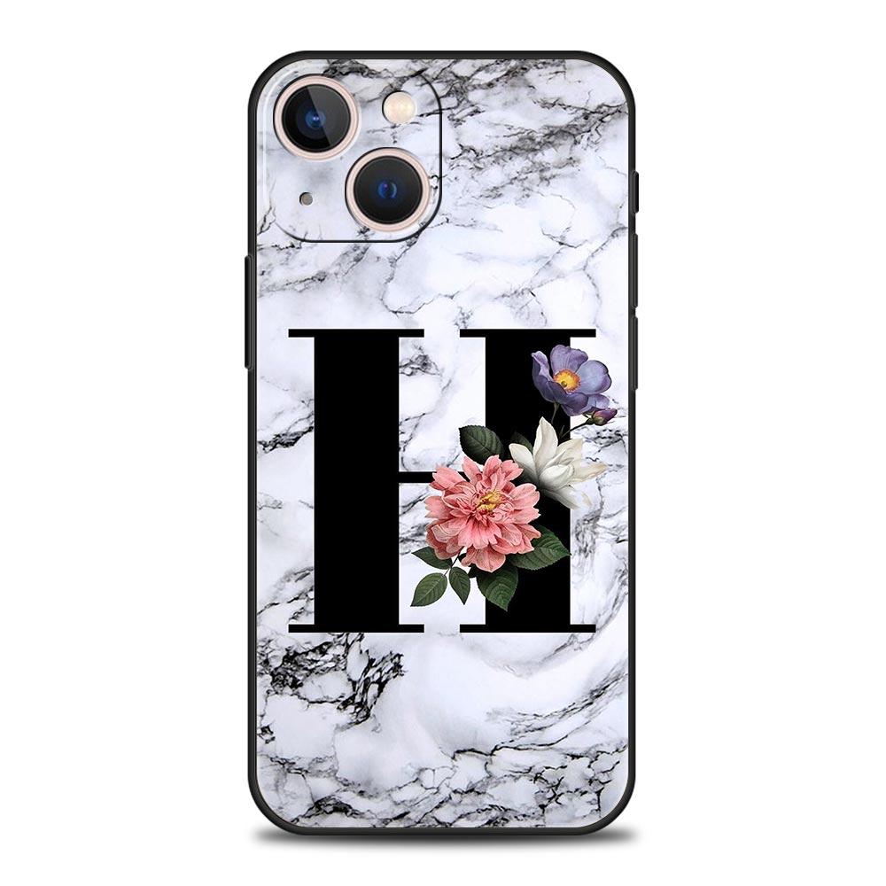 Буквы Цветок Английский Мраморный Чехол для Телефона Для iPhone 17 16 15 Pro Max 11 12 13 14 7 8 Plus SE 2020 X XR XS Чехол Мягкий Черный