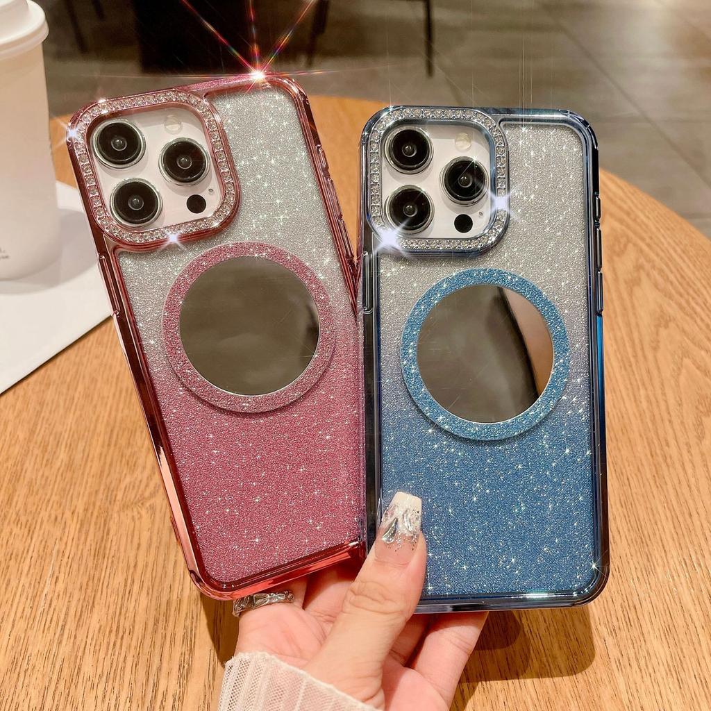 Роскошный Водяной Бриллиант Подходит для Чехлов для Телефона IPhone15, Apple 14Promax Зеркальный Магнитное Притяжение 13 Градиентный Блестящий Жесткий Чехол