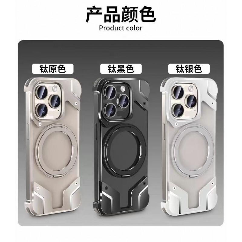 Metal Frameless Phone Case IPhone 16 Pro Max Magnetic 360 Rotating Stand Drop Protection