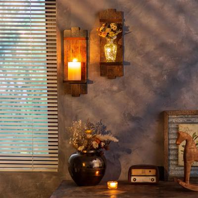 Настенные подсвечники, набор из двух, деревенский деревянный подсвечник, настенный декор, настенный подсвечник для спальни, гостиной, ванной комнаты