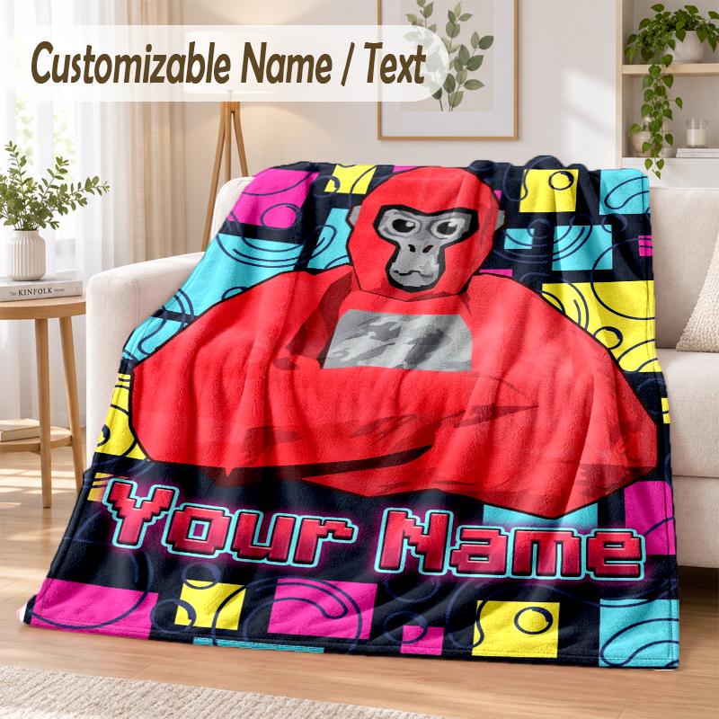 Gorilla Tag cartoon Custom Name Flannel Throw Blanket Soft Warm for Sofa Bed Indoor Home Use
