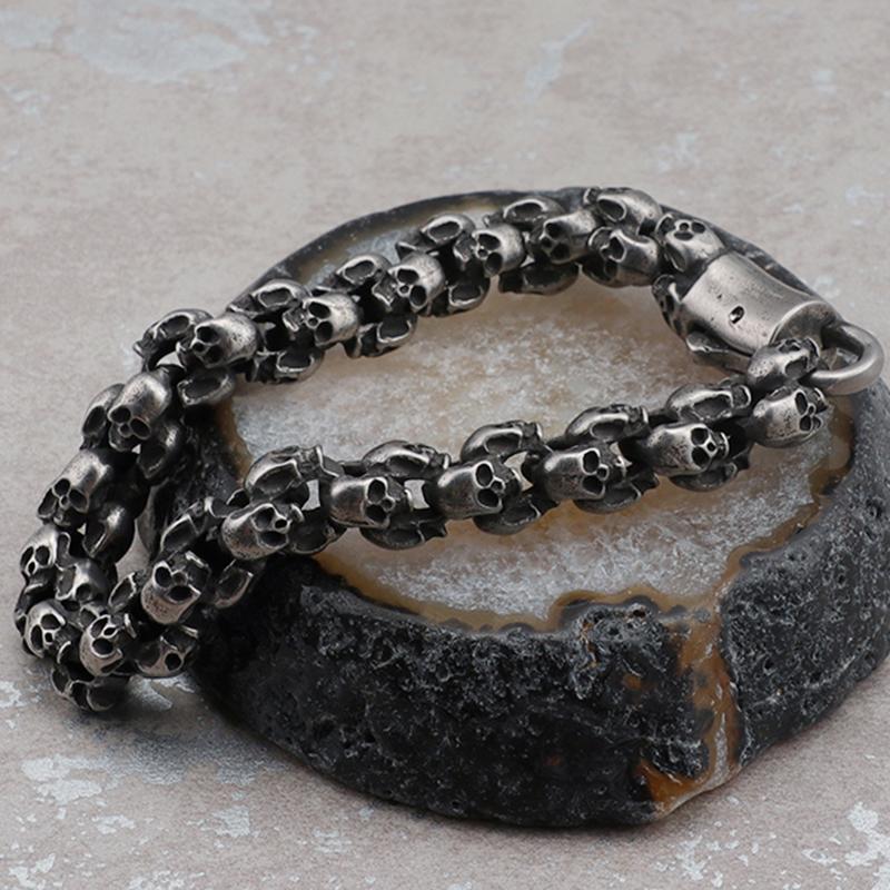 Мужской браслет-цепочка из матовой нержавеющей стали шириной 12 мм с черепом, мужской браслет-цепочка в стиле панк-рок, готический браслет со скелетом, мужской браслет для мальчиков