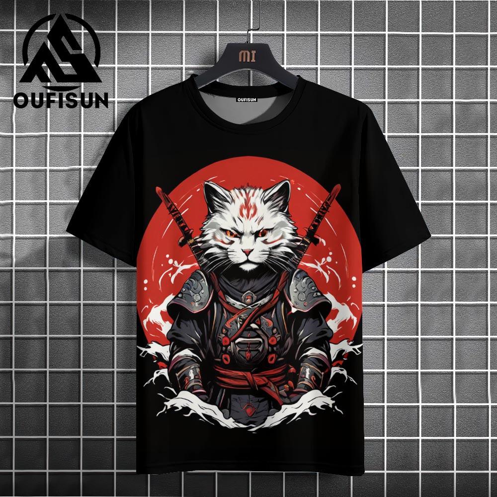 Мужская модная японская футболка с коротким рукавом в стиле самурай в стиле хип-хоп