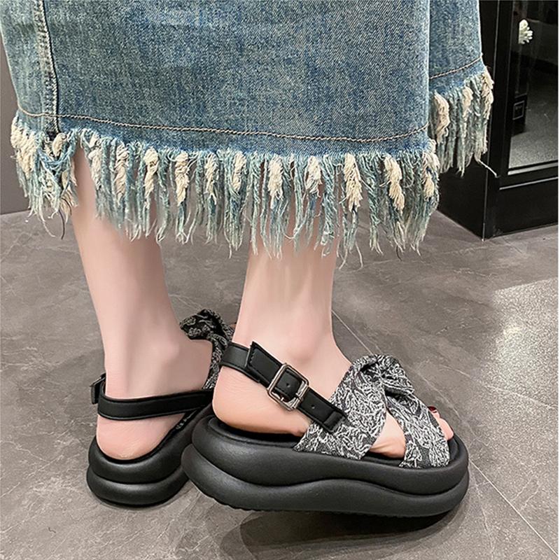 Модные элегантные сандалии с принтом для женщин с толстым дном и платформой, сандалии с пряжкой и ремешком, легкие мягкие нескользящие туфли