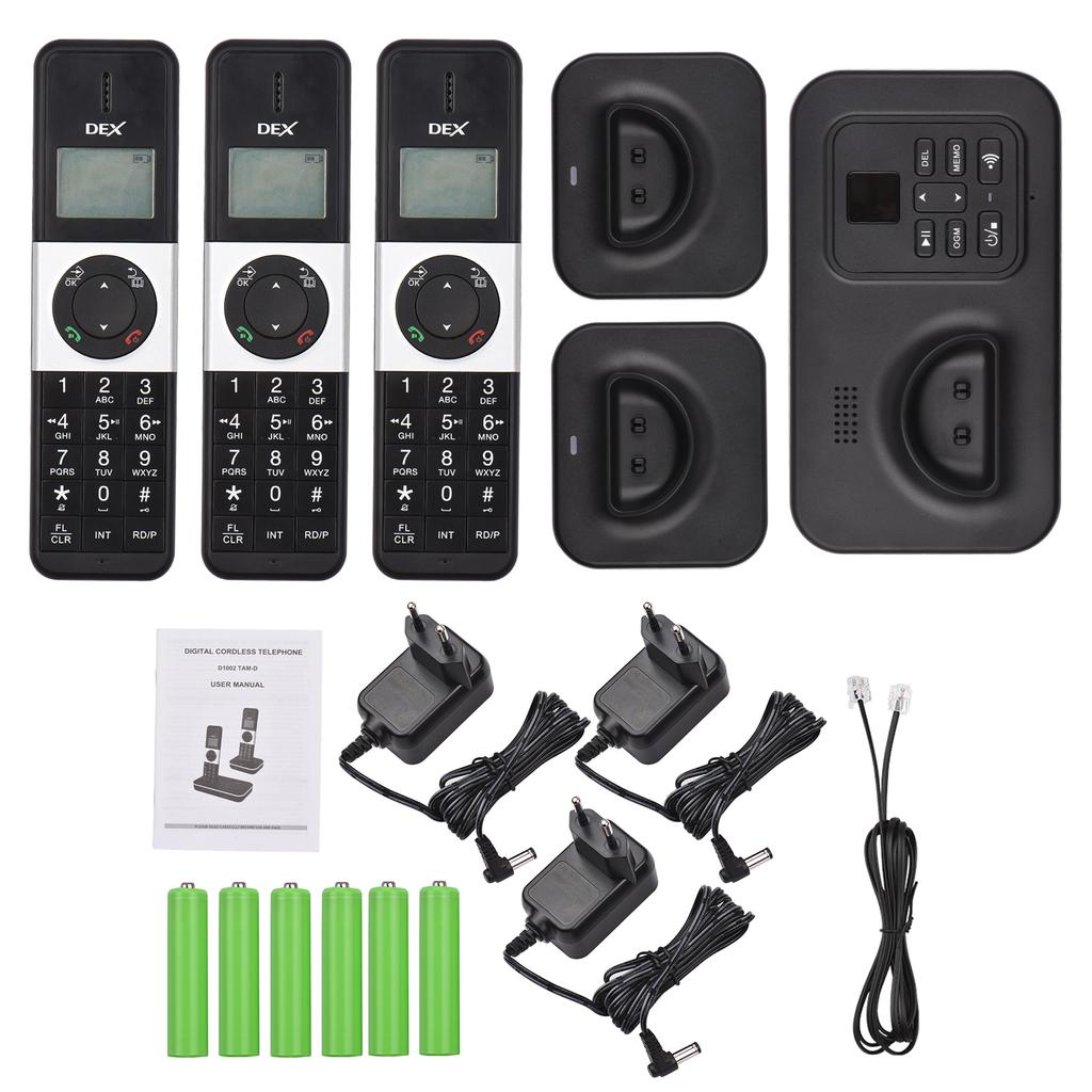 BISOFICE D1002 TAM T 3 Handset Cordless Phone with Answering Machine Caller ID Call Waiting 1.6 inch LCD 3 Lines Screen