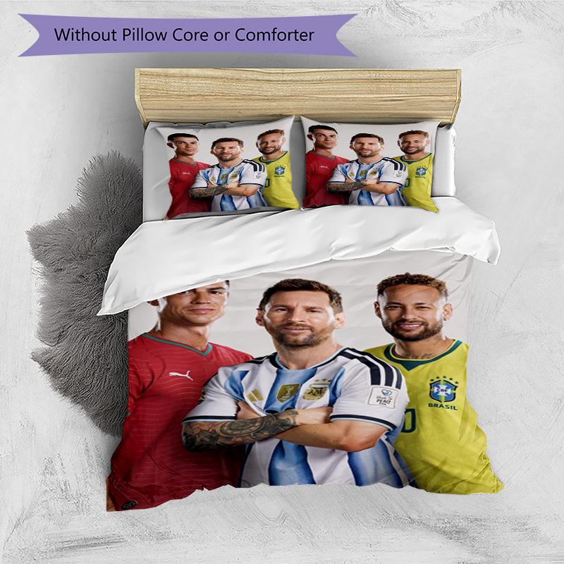 Messi Football World Cup Champion Bedding Set,Premium Bed Linen for Bedroom Home Decoration,Football Fan Collectible Gift,Easy Care Duvet Cover with P