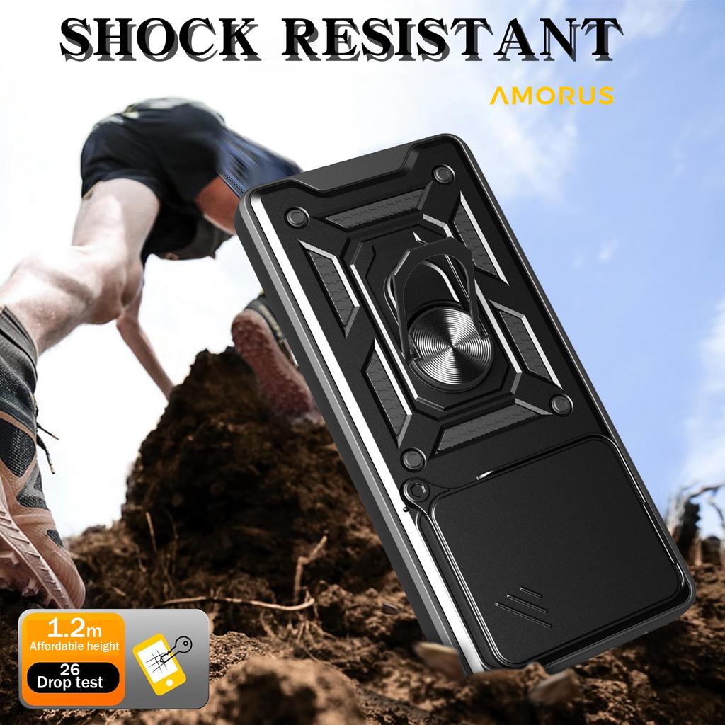 AMORUS For Xiaomi Redmi Note 14 5G Case Kickstand PC+TPU Phone Cover with Camera Lens Slider