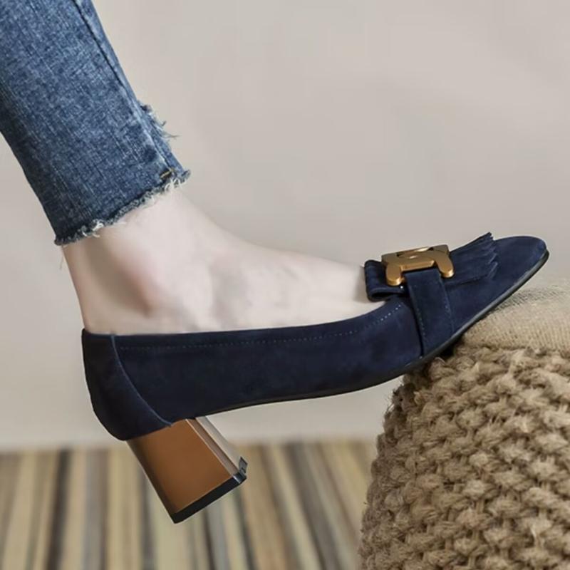 Женские туфли-лодочки с квадратным носком и металлической цепочкой, дизайнерский стиль, популярная повседневная женская обувь